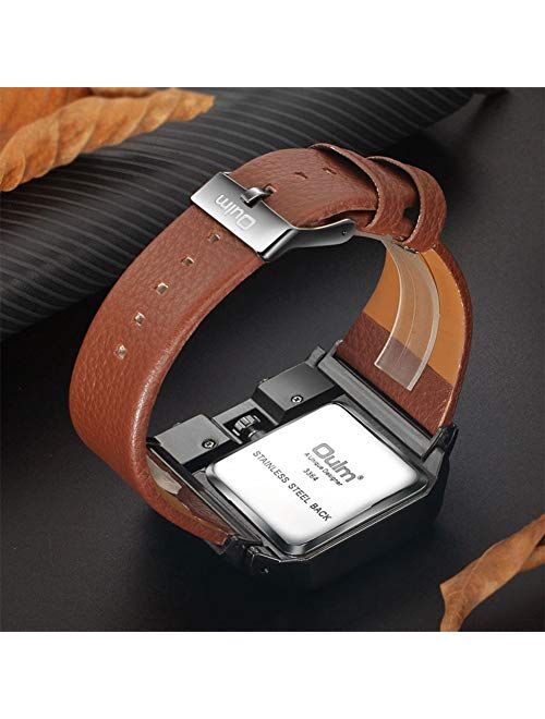 Mens Watch Fashion Rectangle Quartz Wrist Watch with Leather Strap