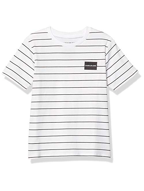 Calvin Klein Boys' Short Sleeve Stripe Crew Neck