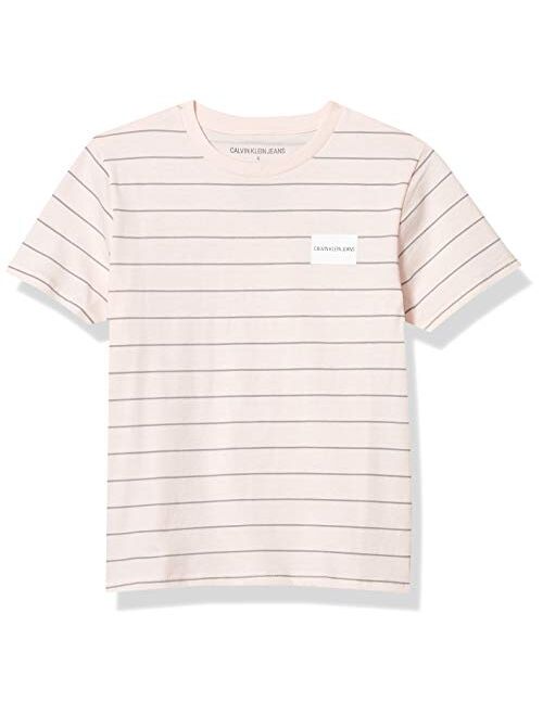 Calvin Klein Boys' Short Sleeve Stripe Crew Neck