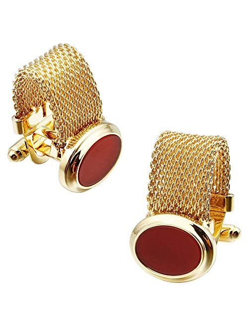 HAWSON Mens Cufflinks with Chain - Stone and Shiny Gold Tone Shirt Accessories - Party Gifts for Young Men