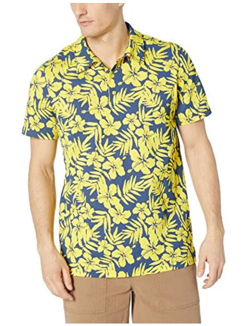 Amazon Brand - 28 Palms Men's Relaxed-Fit Performance Cotton Tropical Print Pique Golf Polo Shirt