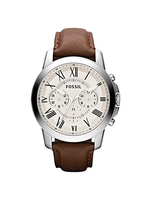 Fossil Men's 44mm Grant Roman Watch with Leather Strap