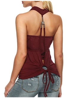 Zeagoo Women's Halter Top Sleeveless Backless Summer Tops Backless Twinset Top