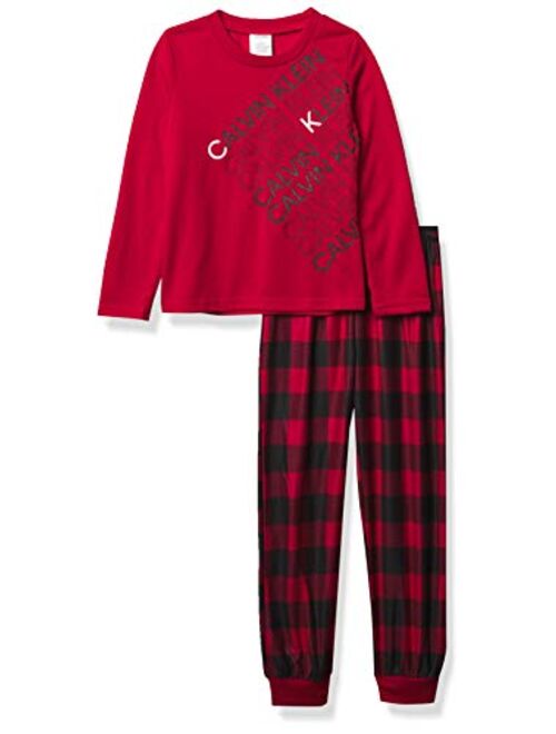 Calvin Klein Boys' Long Sleeve Tee & Plaid Jogger Pajama Set