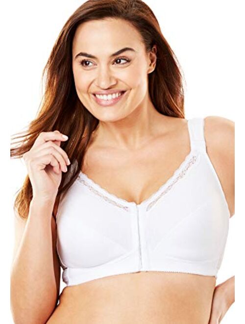 Comfort Choice Women's Plus Size Front-Close Cotton Wireless Posture Corrector Bra