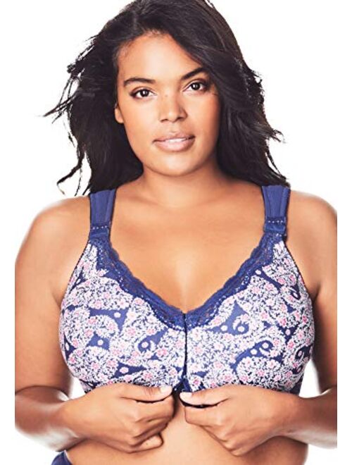 Comfort Choice Women's Plus Size Front-Close Cotton Wireless Posture Corrector Bra