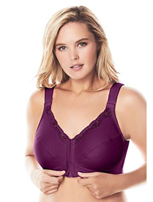 Comfort Choice Women's Plus Size Front-Close Cotton Wireless Posture Corrector Bra