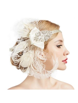 BABEYOND 1920s Flapper Peacock Feather Headband 20s Sequined Showgirl Headpiece (Style-4)