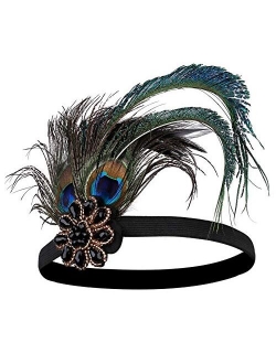 BABEYOND 1920s Flapper Peacock Feather Headband 20s Sequined Showgirl Headpiece (Style-4)