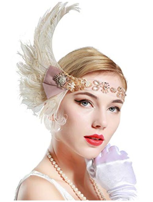 BABEYOND 1920s Flapper Peacock Feather Headband 20s Sequined Showgirl Headpiece (Style-4)