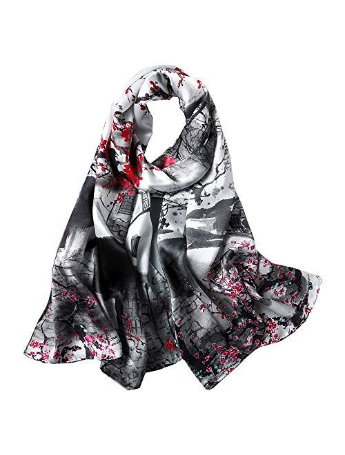 100% Mulberry Silk Long Scarf for Women Large Shawls for Headscarf and Neck- Oblong Hair Wraps with Gift Packed