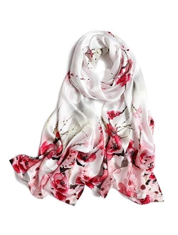 Women's Mulberry Silk Scarf Floral Print Satin Long Scarf Wrap Shawl