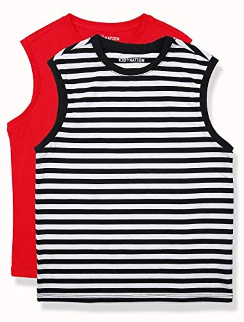 Kid Nation Kids Unisex 2 Packs 100% Cotton Tank Tops Sleeveless Crew Neck Shirts for Boys or Girls 4-12 Years