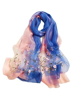 Alysee Women Lightweight Silk&Wool Mixed Gradient Embroidered Scarf Headwrap Shawl