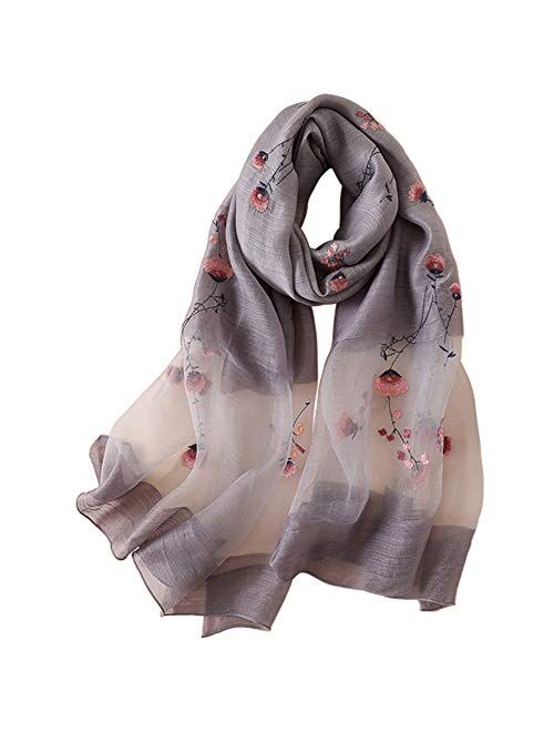 Alysee Women Light Silk&Wool Mixed Lovely Embroidered Scarf Headwrap Shawl