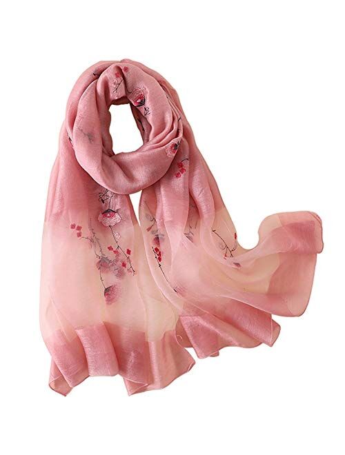 Alysee Women Light Silk&Wool Mixed Lovely Embroidered Scarf Headwrap Shawl