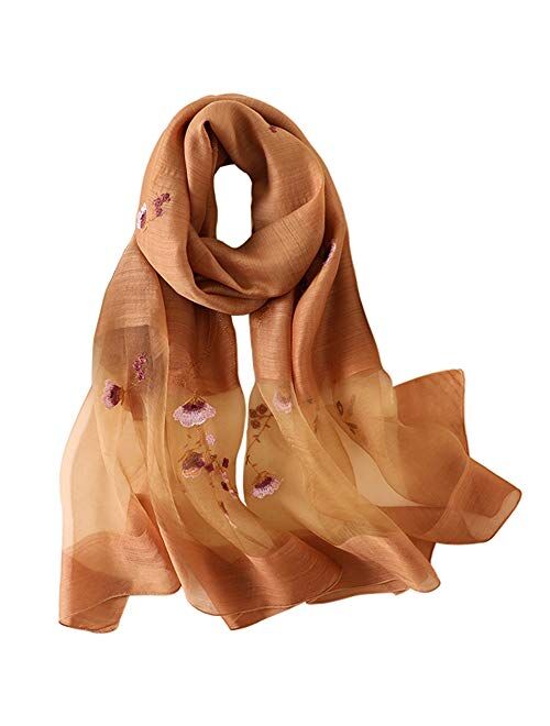 Alysee Women Light Silk&Wool Mixed Lovely Embroidered Scarf Headwrap Shawl