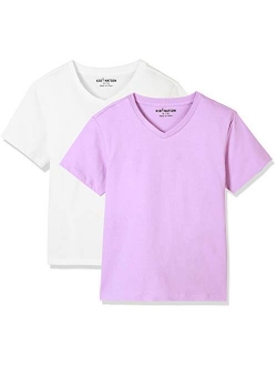 Kids Unisex 2 Packs and 3 Packs 100% Cotton Tagless Short Sleeve V Neck T Shirts 4-12 Years