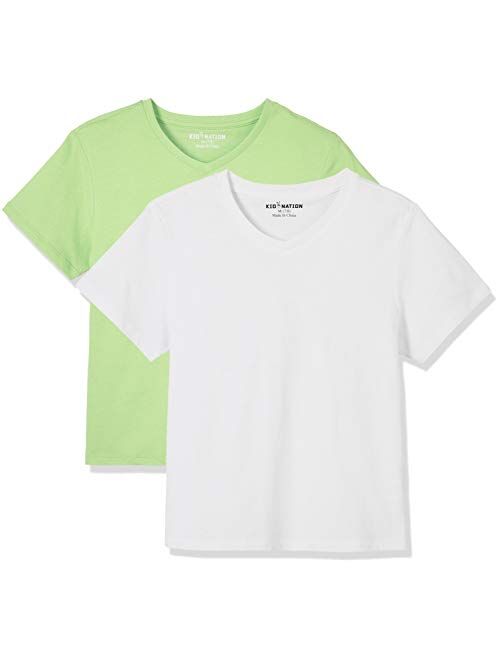 Kid Nation Kids Unisex 2 Packs and 3 Packs 100% Cotton Tagless Short Sleeve V Neck T Shirts 4-12 Years