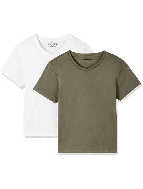 Kid Nation Kids Unisex 2 Packs and 3 Packs 100% Cotton Tagless Short Sleeve V Neck T Shirts 4-12 Years