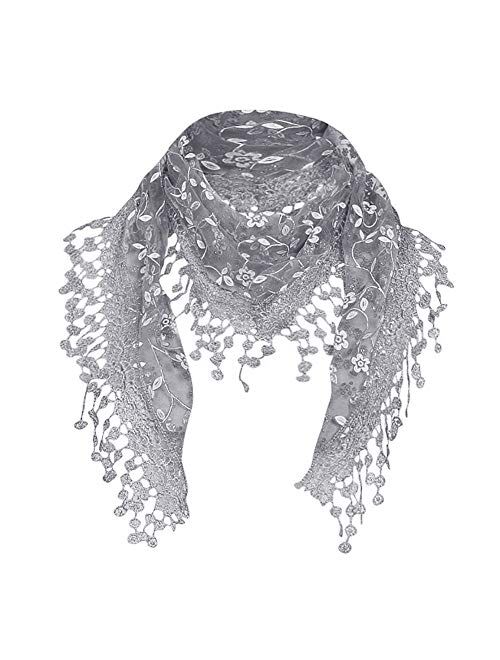 Cotchear Lace Scarf Floral Crochet Lightweight Tassel Sheer Wrap Scarves Shawl