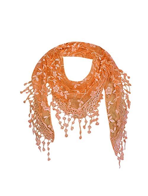 Cotchear Lace Scarf Floral Crochet Lightweight Tassel Sheer Wrap Scarves Shawl