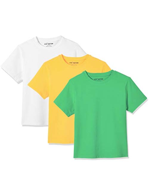 Kid Nation Kids T Shirts 2 Packs or 3 Packs Soft Cotton Crew Neck Tee for Boys or Girls 4-12 Years