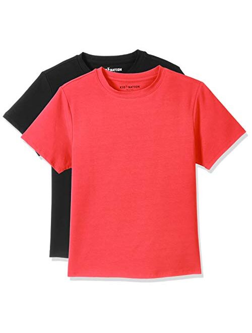 Kid Nation Kids T Shirts 2 Packs or 3 Packs Soft Cotton Crew Neck Tee for Boys or Girls 4-12 Years