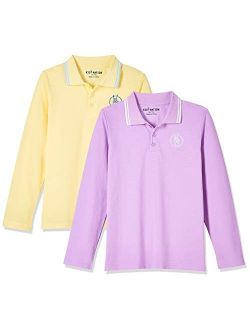 Kids Unisex 2 Packs Long Sleeve Pique Polo Shirts for Boys and Girls 4-12 Years