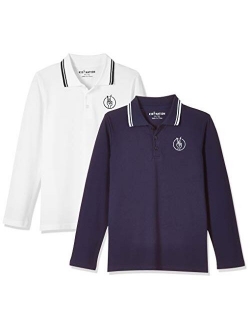 Kids Unisex 2 Packs Long Sleeve Pique Polo Shirts for Boys and Girls 4-12 Years