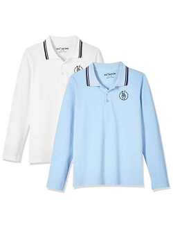 Kids Unisex 2 Packs Long Sleeve Pique Polo Shirts for Boys and Girls 4-12 Years