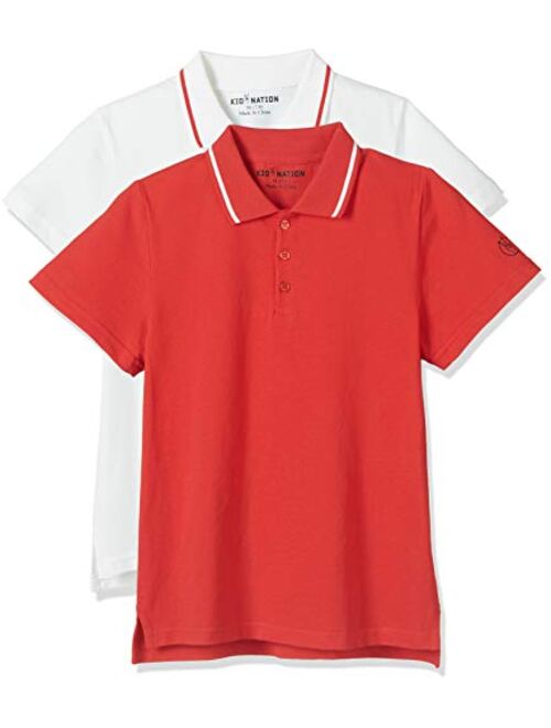 Kid Nation Unisex Kids Short Sleeve Performance Polo Shirt for Boys and Girls 4-12 Years