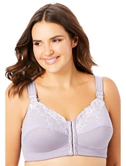 Comfort Choice Women's Plus Size Front-Close Embroidered Wireless Posture Corrector Bra