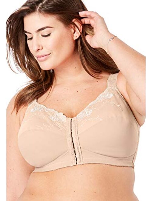 Comfort Choice Women's Plus Size Front-Close Embroidered Wireless Posture Corrector Bra