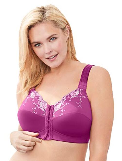 Comfort Choice Women's Plus Size Front-Close Embroidered Wireless Posture Corrector Bra