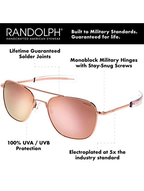 Randolph USA | Gold Classic Aviator Sunglasses for Men or Women 100% UV