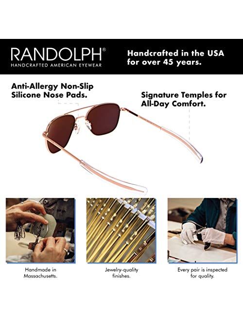 Randolph USA | Gold Classic Aviator Sunglasses for Men or Women 100% UV