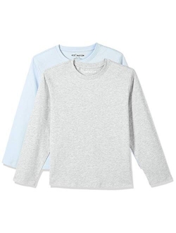 Kids Unisex 2 Packs 100% Cotton Tagless Long Sleeve Crewneck T Shirt Top for Boys or Girls 4-12 Years