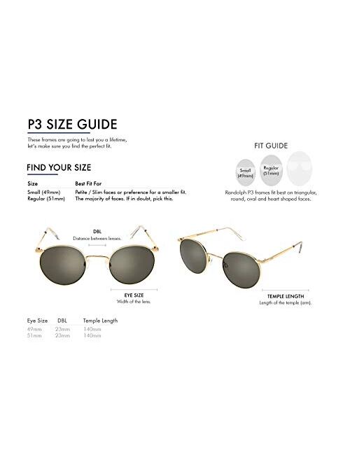 Randolph USA | P3 Vintage Round Sunglasses for Men or Women 100% UV