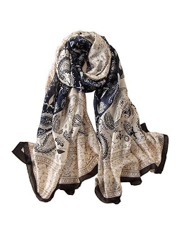 100% Pure Silk Feeling Women Large Long Scarf Shawl Check Style Sunscreen Shawls Wraps-Lightweight Floral Pattern