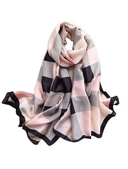 100% Pure Silk Feeling Women Large Long Scarf Shawl Check Style Sunscreen Shawls Wraps-Lightweight Floral Pattern