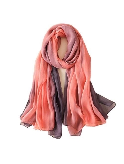 100% Pure Silk Feeling Women Large Long Scarf Shawl Check Style Sunscreen Shawls Wraps-Lightweight Floral Pattern