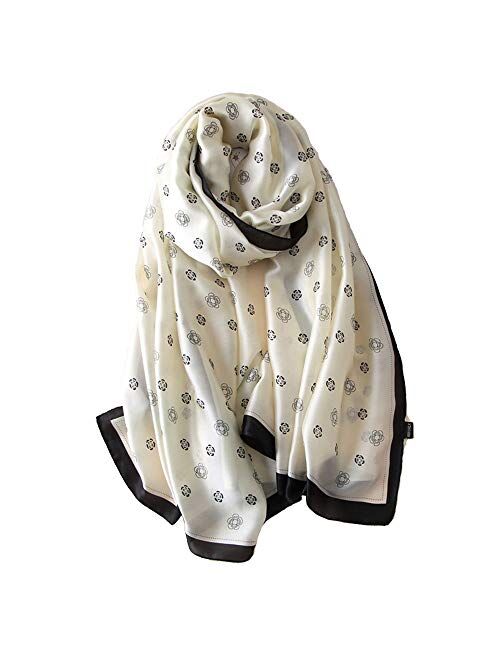 100% Pure Silk Feeling Women Large Long Scarf Shawl Check Style Sunscreen Shawls Wraps-Lightweight Floral Pattern