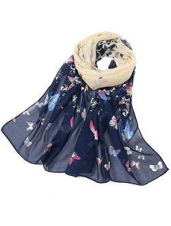 LMVERNA Birds Printed Scarf Women's Floral Scarves Chiffon Scarves Popular Shawls