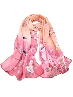 LMVERNA Birds Printed Scarf Women's Floral Scarves Chiffon Scarves Popular Shawls