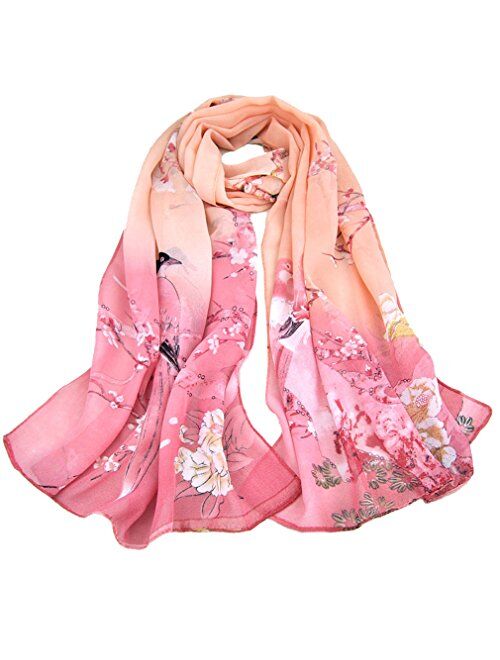 LMVERNA Birds Printed Scarf Women's Floral Scarves Chiffon Scarves Popular Shawls