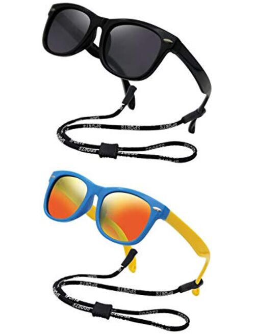 Kids Flexible Polarized Sunglasses for Boys Girls Age 3-10 with Straps