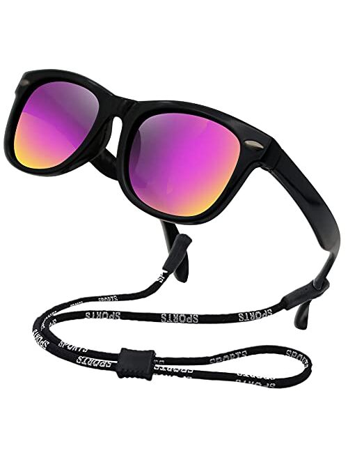 Kids Flexible Polarized Sunglasses for Boys Girls Age 3-10 with Straps