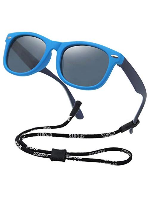 Kids Flexible Polarized Sunglasses for Boys Girls Age 3-10 with Straps