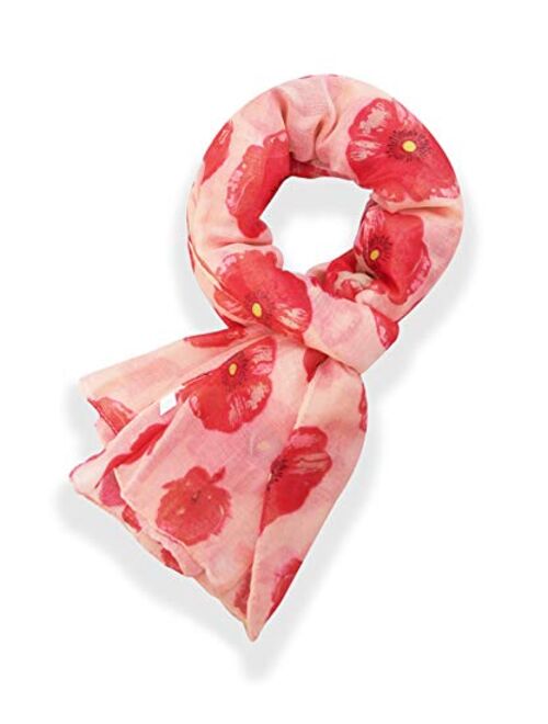 Women Poppies Flower Print Long Shawl Lightweight Soft Scarf